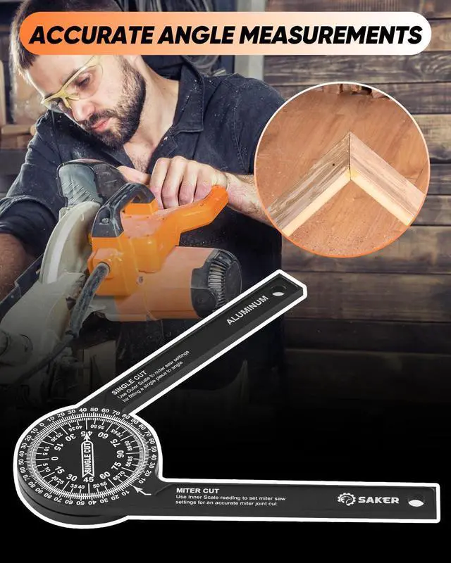 Alt view image 7 of 7 - Miter Saw Protractor 7-Inch Aluminum Protractor Angle Finder Black | Featuring Precision Laser,Inside & Outside Miter Angle Finder for Carpenters, Plumbers and All Building Trades