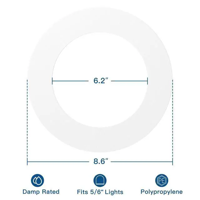 Alt view image 2 of 7 - Goof Rings for 6 Inch Recessed Lights, 24 Pack, White | Can Light Trim Ring Cover, Outer Diameter 8.6-inch, Inner Diameter 6.2-inch, Durable Plastic Design