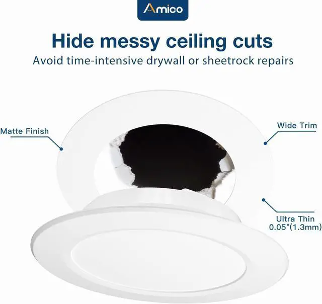 Alt view image 3 of 7 - Goof Rings for 6 Inch Recessed Lights, 24 Pack, White | Can Light Trim Ring Cover, Outer Diameter 8.6-inch, Inner Diameter 6.2-inch, Durable Plastic Design