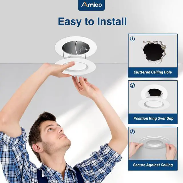 Alt view image 4 of 7 - Goof Rings for 6 Inch Recessed Lights, 24 Pack, White | Can Light Trim Ring Cover, Outer Diameter 8.6-inch, Inner Diameter 6.2-inch, Durable Plastic Design