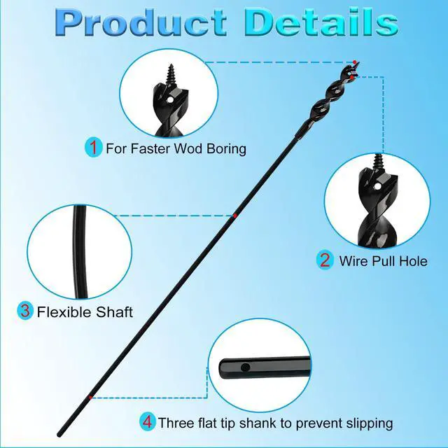 Alt view image 3 of 7 - Flexible Installer Drill Bit for Pulling Wires Through Walls Ceilings and Sidewalks, 54-Inch Long, 3/4-Inch Auger with a Fish Eye Hole and Screw Point, 1/4" 3-Flat Anti-Slip Shank