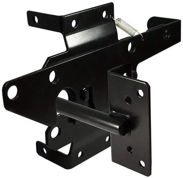 Main image of Self-Locking Gate Latch Heavy-Duty for Wood Gate, Steel Black, 1pcs | Post Mount Automatic, gate locks for outdoor fence| Pool | Garden, Gravity Door Latch with Fasteners Hardware, Padlockable