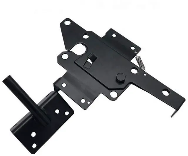 Alt view image 2 of 7 - Self-Locking Gate Latch Heavy-Duty for Wood Gate, Steel Black, 1pcs | Post Mount Automatic, gate locks for outdoor fence| Pool | Garden, Gravity Door Latch with Fasteners Hardware, Padlockable