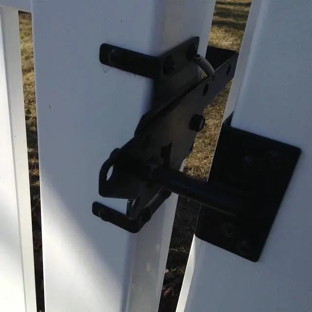 Alt view image 7 of 7 - Self-Locking Gate Latch Heavy-Duty for Wood Gate, Steel Black, 1pcs | Post Mount Automatic, gate locks for outdoor fence| Pool | Garden, Gravity Door Latch with Fasteners Hardware, Padlockable