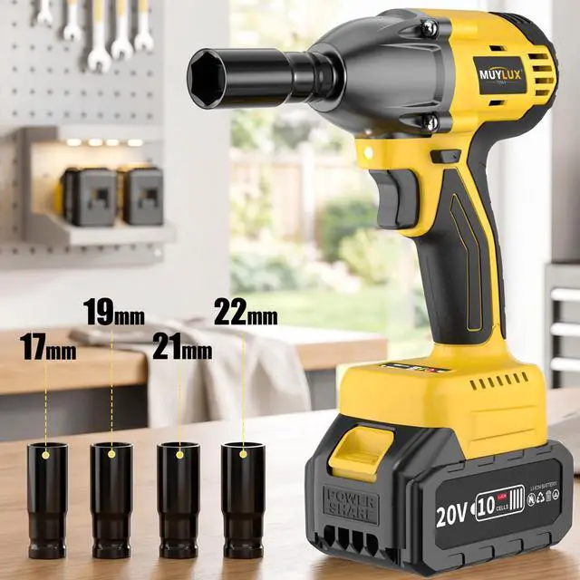 Alt view image 7 of 7 - 4.0Ah Battery Cordless Impact Wrench, Brushless 1/2 Impact Gun, 320Ft-lbs(430N.m) 20V High Torque Power Impact Driver, Electric Impact for Car Home