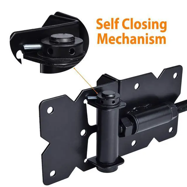 Alt view image 3 of 7 - Self Closing Gate Hinges Heavy Duty, 90 Degree Adjustable, 2 Pcs | Heavy duty gate hinges fence hinges for Wooden/Vinyl/PVC Fences, with installation screws and swing adjuster tool, black