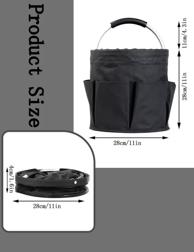 Alt view image 2 of 7 - Cleaning Caddy with Handle, for Cleaning Supplies Organizer Bucket | Foldable Storage Tote with 6 Pockets,17L Large Capacity Basket for Household Organizer,Laundry Room,Bathroom & Home