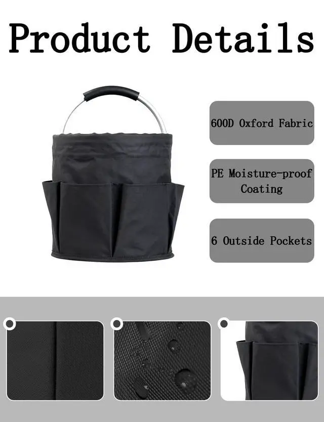 Alt view image 3 of 7 - Cleaning Caddy with Handle, for Cleaning Supplies Organizer Bucket | Foldable Storage Tote with 6 Pockets,17L Large Capacity Basket for Household Organizer,Laundry Room,Bathroom & Home