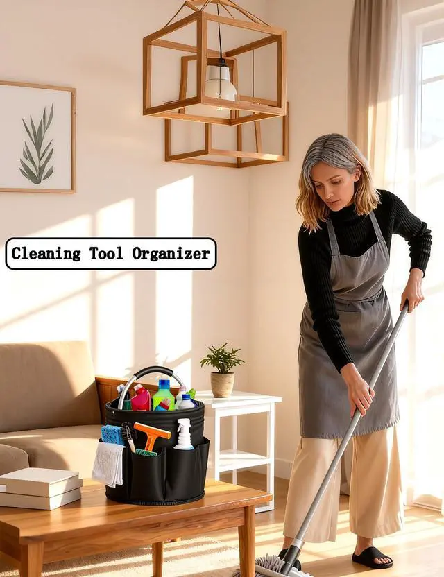 Alt view image 4 of 7 - Cleaning Caddy with Handle, for Cleaning Supplies Organizer Bucket | Foldable Storage Tote with 6 Pockets,17L Large Capacity Basket for Household Organizer,Laundry Room,Bathroom & Home