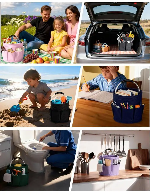 Alt view image 5 of 7 - Cleaning Caddy with Handle, for Cleaning Supplies Organizer Bucket | Foldable Storage Tote with 6 Pockets,17L Large Capacity Basket for Household Organizer,Laundry Room,Bathroom & Home