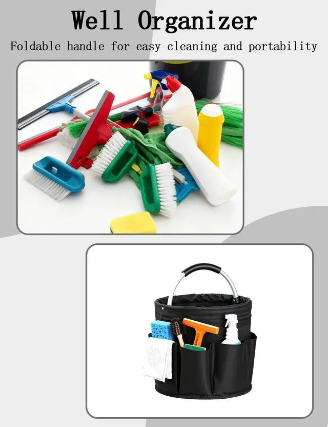 Alt view image 7 of 7 - Cleaning Caddy with Handle, for Cleaning Supplies Organizer Bucket | Foldable Storage Tote with 6 Pockets,17L Large Capacity Basket for Household Organizer,Laundry Room,Bathroom & Home