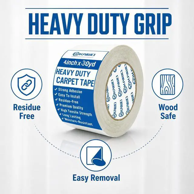 Alt view image 2 of 7 - Heavy Duty Carpet Tape 4 Inch x 30 Yards, Extra Wide Double Sided Rug Gripper for Hardwood Floors, Strong Adhesive Non-Slip Tape for Area Rugs, Runners & Mats, High Tack & Durable Hold