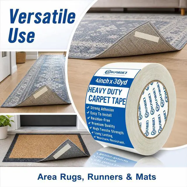 Alt view image 6 of 7 - Heavy Duty Carpet Tape 4 Inch x 30 Yards, Extra Wide Double Sided Rug Gripper for Hardwood Floors, Strong Adhesive Non-Slip Tape for Area Rugs, Runners & Mats, High Tack & Durable Hold