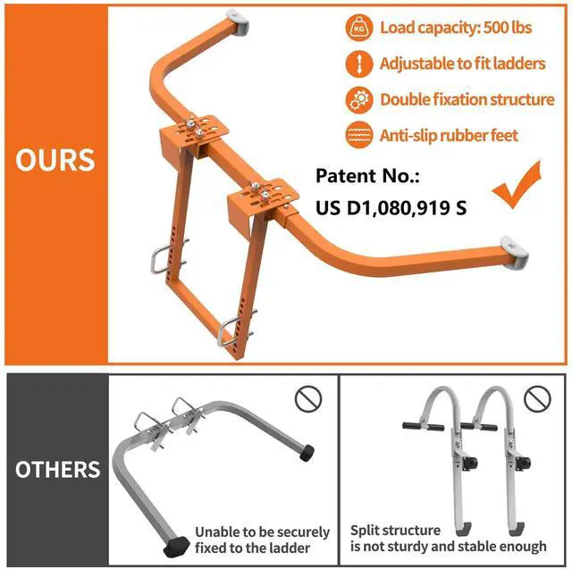 Alt view image 4 of 7 - Ladder Stabilizer,Extension Ladder Stabilizer for Roof Gutter,Roof Ladder Standoff Arms,Extension Ladder Accessory,Gutter Cleaning Tools