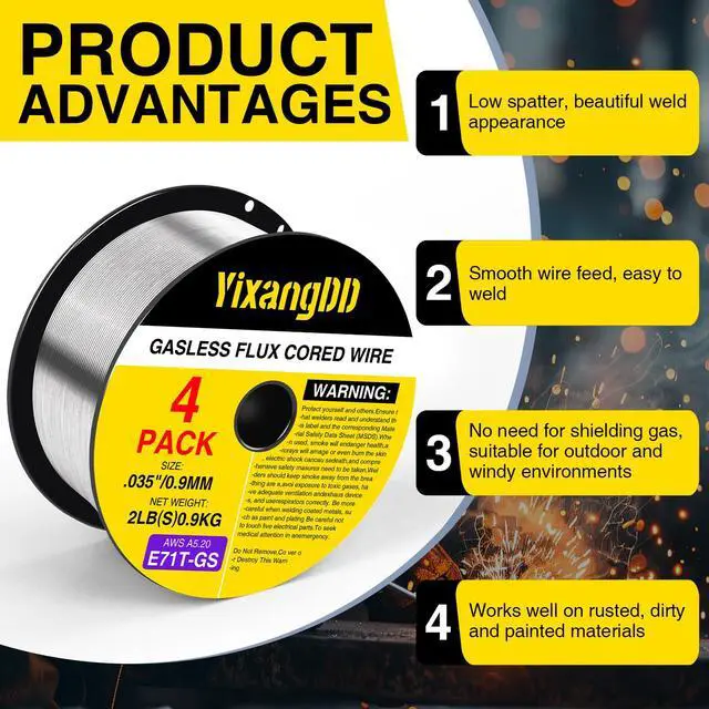 Alt view image 5 of 7 - 4 Pack 035 Flux Core Welding Wire, E71T-GS Mig Welding Wire | Gasless Mild Carbon Steel Mig Welding Wire, 2 Lb Flux Core Wire Compatible with Most Welder