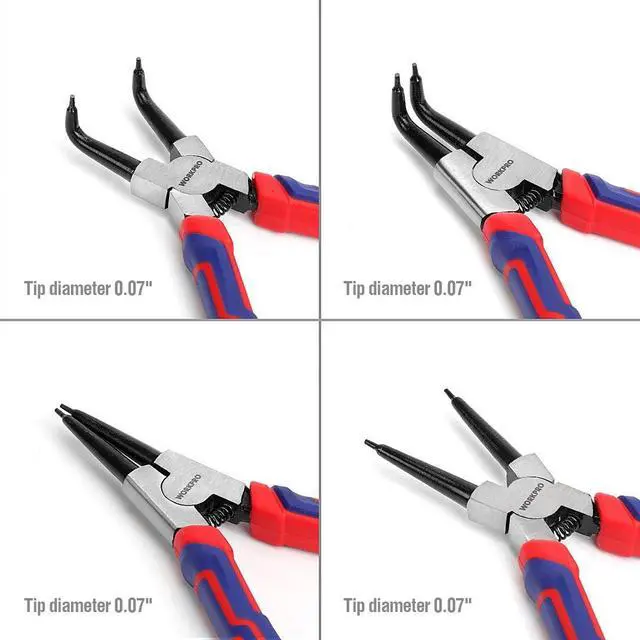 Alt view image 2 of 7 - 4-Piece Snap Ring Pliers Set with Storage Pouch | 7-inch Internal/External Circlip Pliers Kit, Straight/Bent Jaw, Cr-V Steel, For Retaining Ring Removal