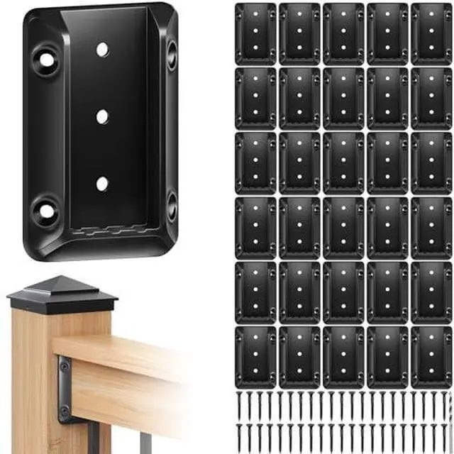Alt view image 2 of 7 - 30 Pcs Deck Railing Brackets for 2×4 (Actual 1.5" × 3.5") Wood Rail | Heavy Duty Nylon 66 Railing Connectors for Wood Post to Handrail Connection with 215 Pcs Deck Screws for Deck Stair Fence