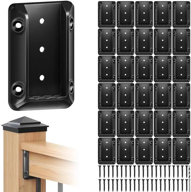 Main image of 30 Pcs Deck Railing Brackets for 2×4 (Actual 1.5" × 3.5") Wood Rail | Heavy Duty Nylon 66 Railing Connectors for Wood Post to Handrail Connection with 215 Pcs Deck Screws for Deck Stair Fence