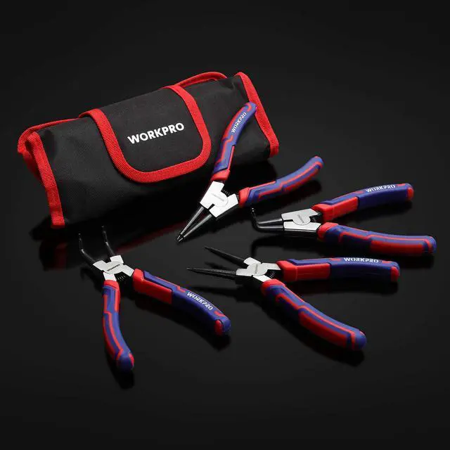 Alt view image 5 of 7 - 4-Piece Snap Ring Pliers Set with Storage Pouch | 7-inch Internal/External Circlip Pliers Kit, Straight/Bent Jaw, Cr-V Steel, For Retaining Ring Removal