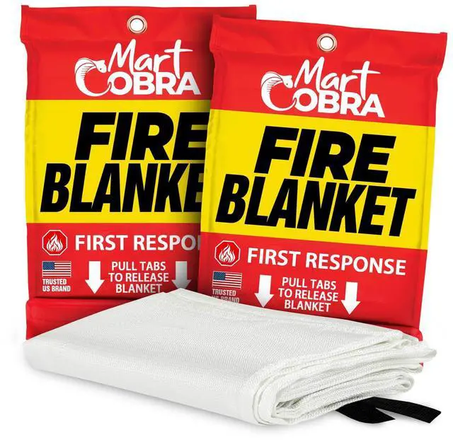 Main image of Emergency Fire Blanket for Home & Kitchen 2-Pack Safety | Fiberglass Extinguisher Grease Stove Reusable Protection Preparedness RV Car Fireproof Retardant Resistant Suppression