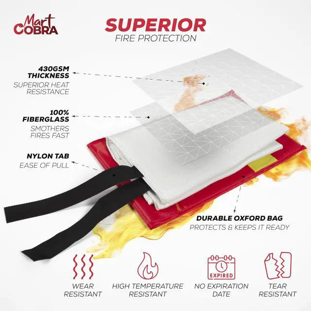 Alt view image 5 of 6 - Emergency Fire Blanket for Home & Kitchen 2-Pack Safety | Fiberglass Extinguisher Grease Stove Reusable Protection Preparedness RV Car Fireproof Retardant Resistant Suppression