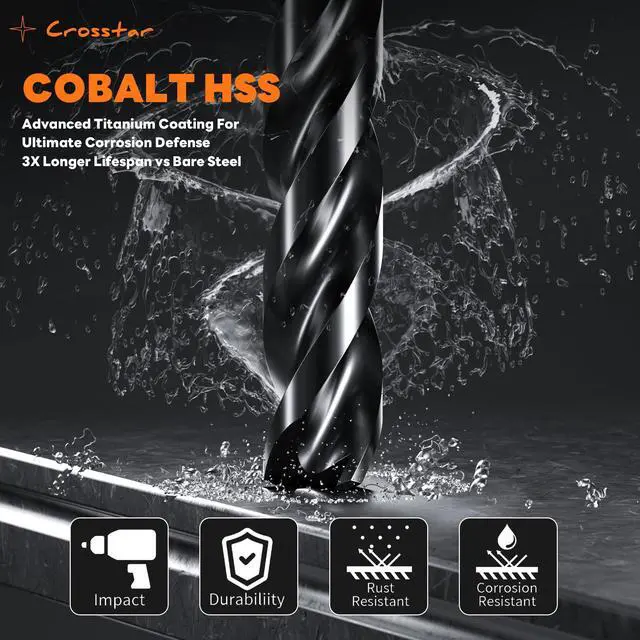 Alt view image 2 of 7 - M35 Cobalt Drill Bit Set for Hardened Metal & Stainless Steel - 21pcs Titanium Aluminum Nitride Coated (TiAlN), Three-Flute Design, 1/16"-1/2" Metal Drill Bits