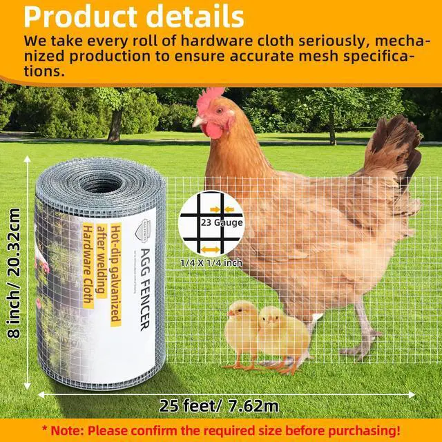 Alt view image 2 of 6 - 8inch x 25ft Hardware Cloth 1/4 inch Chicken Wire Fencing 23Ga | Hot Dipped Galvanized After Welding Garden Plant Supports Welded Metal Chicken Wire Fence Poultry Animal Netting Cage Screen
