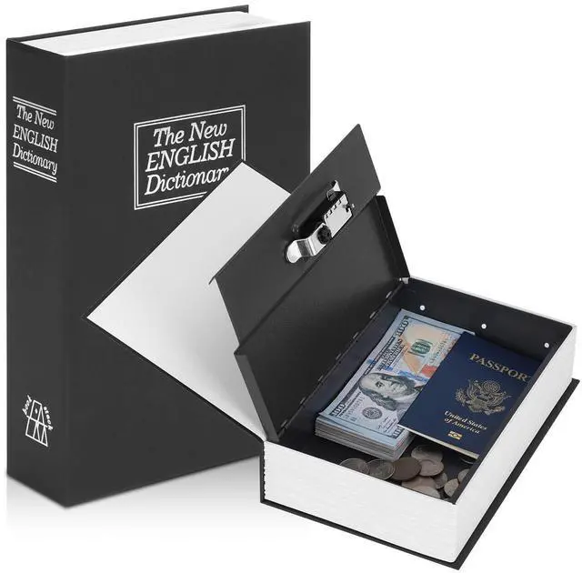 Main image of Diversion Book Safe with Combination Lock, Secret Safe Metal Lock Box, Money Storage Collection Box, 9.5" x 6.2" x 2.2" Black Large