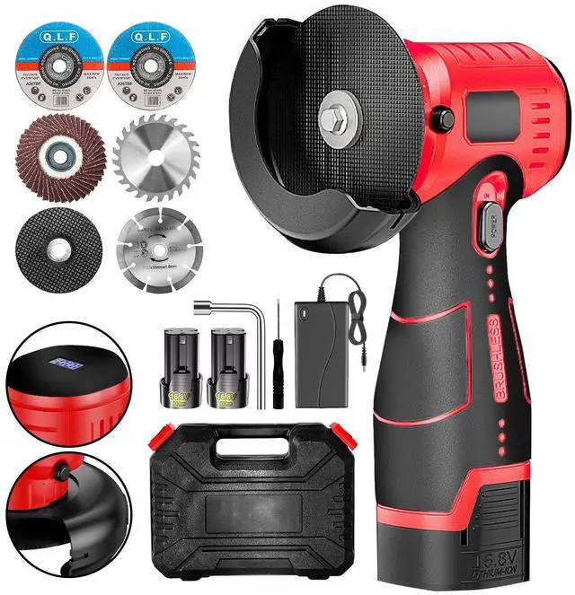 Main image of Cordless Angle Grinder Brushless Kit 19500rpm Cutting and Grinding | 3-Inch Mini Electric Angle Grinding Tool, 2x16.8V 2000mAh Battery & 6-Cutting Discs Grinder Handheld Cutter for Metal Wood
