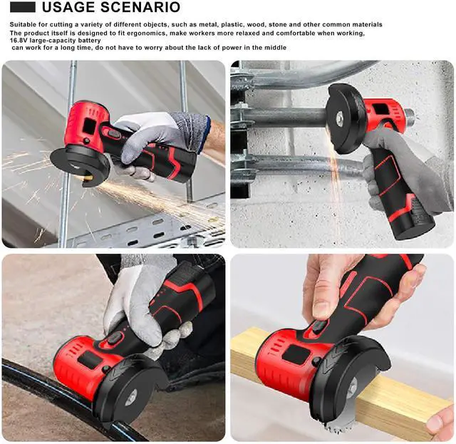 Alt view image 4 of 7 - Cordless Angle Grinder Brushless Kit 19500rpm Cutting and Grinding | 3-Inch Mini Electric Angle Grinding Tool, 2x16.8V 2000mAh Battery & 6-Cutting Discs Grinder Handheld Cutter for Metal Wood