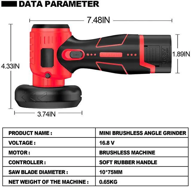 Alt view image 2 of 7 - Cordless Angle Grinder Brushless Kit 19500rpm Cutting and Grinding | 3-Inch Mini Electric Angle Grinding Tool, 2x16.8V 2000mAh Battery & 6-Cutting Discs Grinder Handheld Cutter for Metal Wood