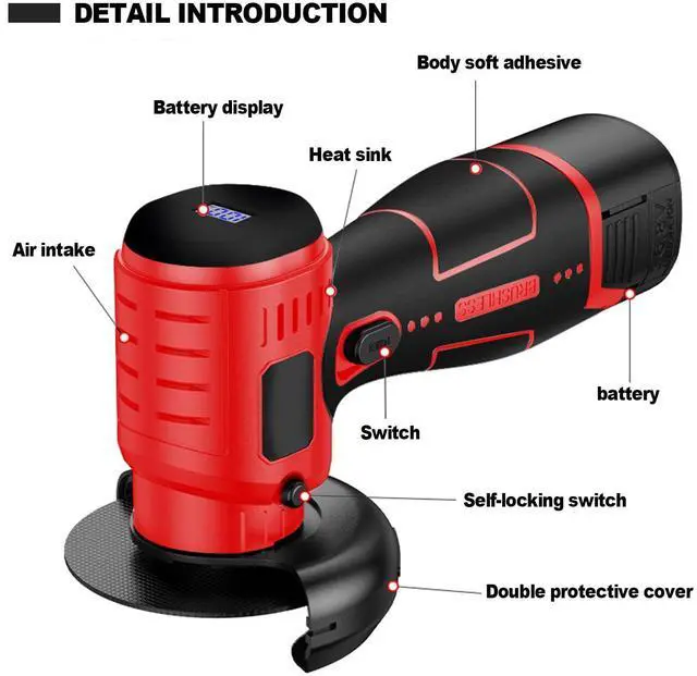 Alt view image 3 of 7 - Cordless Angle Grinder Brushless Kit 19500rpm Cutting and Grinding | 3-Inch Mini Electric Angle Grinding Tool, 2x16.8V 2000mAh Battery & 6-Cutting Discs Grinder Handheld Cutter for Metal Wood