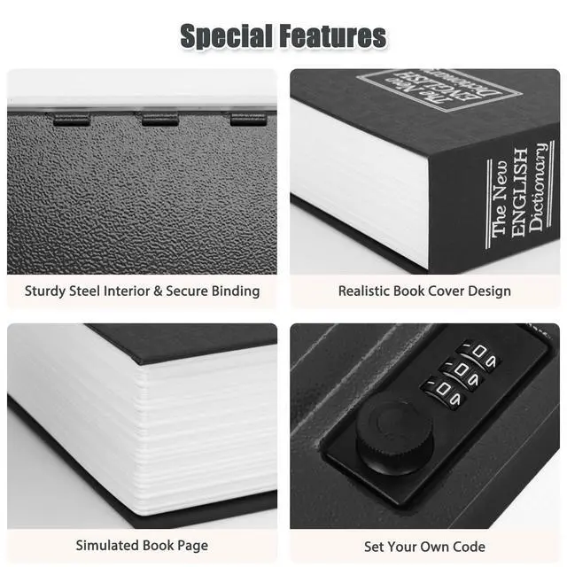 Alt view image 4 of 7 - Diversion Book Safe with Combination Lock, Secret Safe Metal Lock Box, Money Storage Collection Box, 9.5" x 6.2" x 2.2" Black Large