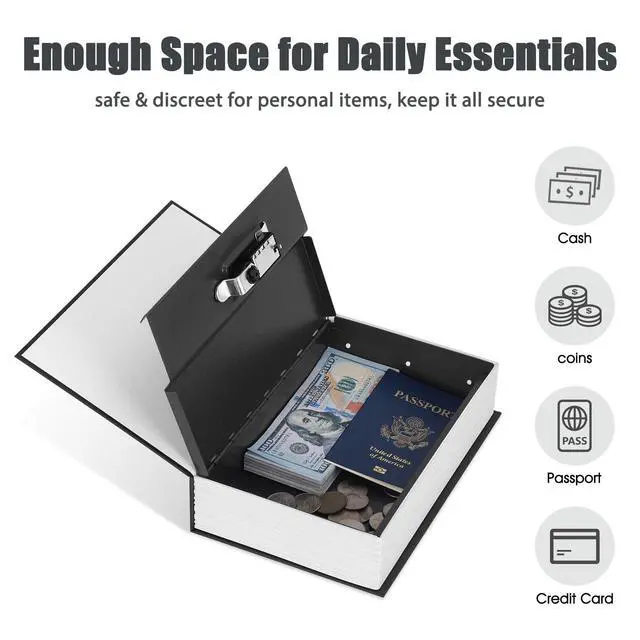 Alt view image 3 of 7 - Diversion Book Safe with Combination Lock, Secret Safe Metal Lock Box, Money Storage Collection Box, 9.5" x 6.2" x 2.2" Black Large