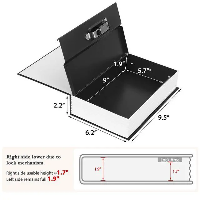 Alt view image 5 of 7 - Diversion Book Safe with Combination Lock, Secret Safe Metal Lock Box, Money Storage Collection Box, 9.5" x 6.2" x 2.2" Black Large