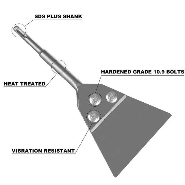 Alt view image 2 of 6 - SDS Plus Floor Scraper Kit, 5 Inch x 11 Inch Tile Removal Tool SDS Plus Chisel Bit Heavy Duty for Rotary Hammer Drill, Thinset Vinyl Scraper Adhesives Remover with Replacement Balde FS22510