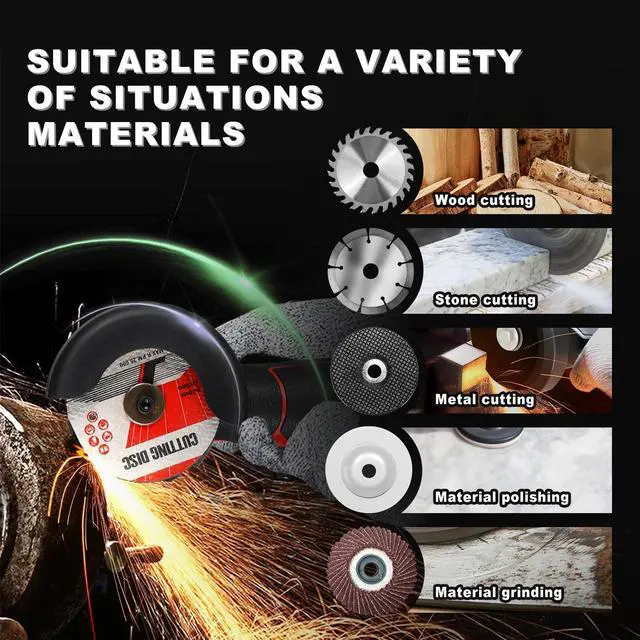 Alt view image 6 of 7 - Cordless Angle Grinder Brushless Kit 19500rpm Cutting and Grinding | 3-Inch Mini Electric Angle Grinding Tool, 2x16.8V 2000mAh Battery & 6-Cutting Discs Grinder Handheld Cutter for Metal Wood