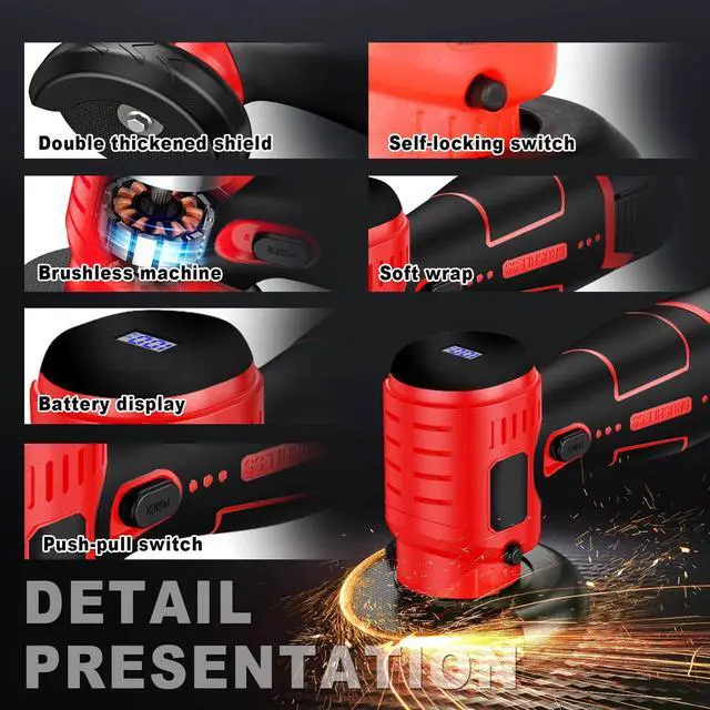 Alt view image 7 of 7 - Cordless Angle Grinder Brushless Kit 19500rpm Cutting and Grinding | 3-Inch Mini Electric Angle Grinding Tool, 2x16.8V 2000mAh Battery & 6-Cutting Discs Grinder Handheld Cutter for Metal Wood