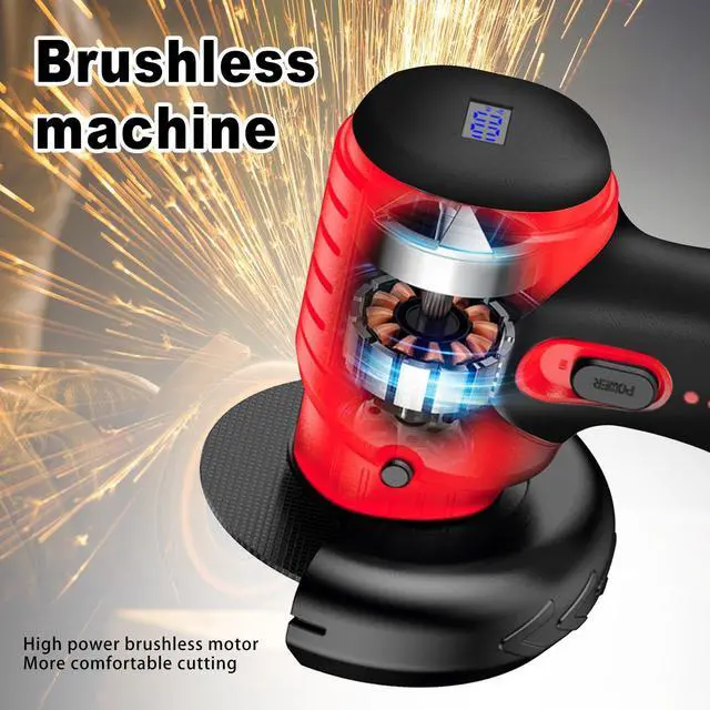 Alt view image 5 of 7 - Cordless Angle Grinder Brushless Kit 19500rpm Cutting and Grinding | 3-Inch Mini Electric Angle Grinding Tool, 2x16.8V 2000mAh Battery & 6-Cutting Discs Grinder Handheld Cutter for Metal Wood
