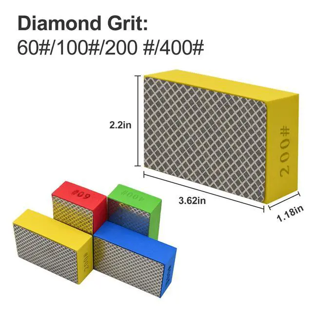 Alt view image 5 of 6 - 4pcs Diamond Hand Polishing Pads for Ceramic Tile Glass Grinding,Sanding Blocks Polishing 60#,100#,200#,400#