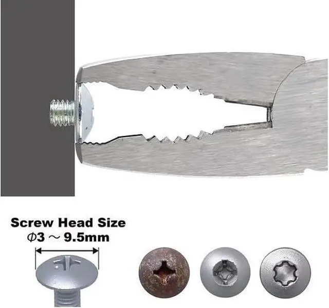 Alt view image 2 of 7 - 6.25" Stripped Screw Extractor Combination Pliers Made in Japan | High Carbon Steel, Thermoplastic Rubber Handles, Remove Damaged/Rusted Fasteners Ø3 - 9.5mm, Side Wire Cutter, Spring-Loaded
