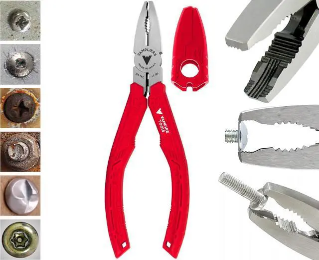 Main image of 6.25" Stripped Screw Extractor Combination Pliers Made in Japan | High Carbon Steel, Thermoplastic Rubber Handles, Remove Damaged/Rusted Fasteners Ø3 - 9.5mm, Side Wire Cutter, Spring-Loaded