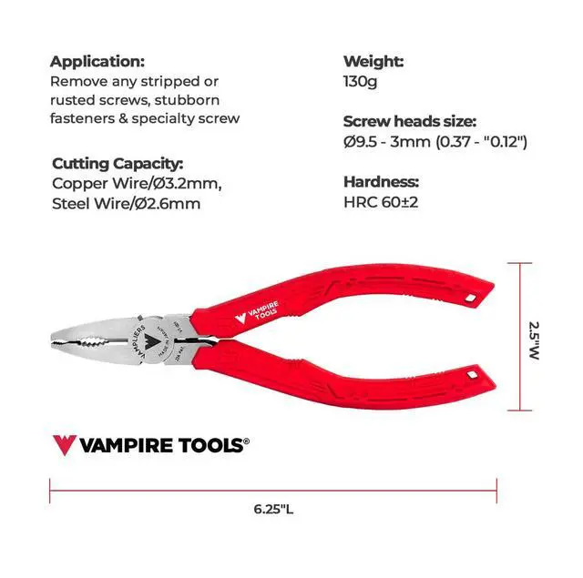 Alt view image 4 of 7 - 6.25" Stripped Screw Extractor Combination Pliers Made in Japan | High Carbon Steel, Thermoplastic Rubber Handles, Remove Damaged/Rusted Fasteners Ø3 - 9.5mm, Side Wire Cutter, Spring-Loaded