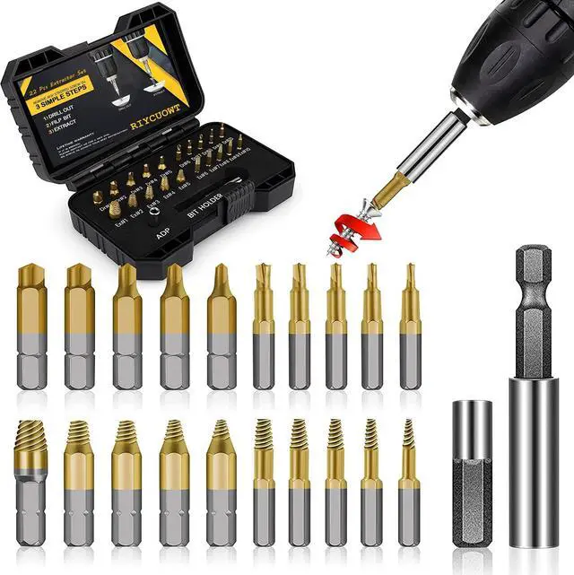 Main image of Gifts for Men - 22Pcs Titanium Damaged Screw Extractor Set, Remover for Stripped Head Screws Nuts & Bolts Drill Bit Tools for Easy Removal of Rusty & Broken Hardware High Speed Steel Superb Gift