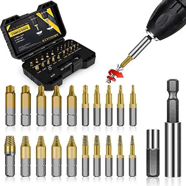 Alt view image 2 of 6 - Gifts for Men - 22Pcs Titanium Damaged Screw Extractor Set, Remover for Stripped Head Screws Nuts & Bolts Drill Bit Tools for Easy Removal of Rusty & Broken Hardware High Speed Steel Superb Gift