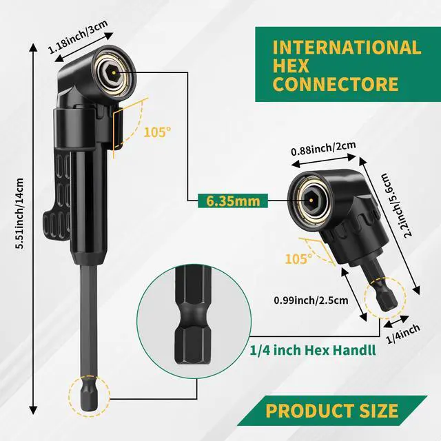 Alt view image 3 of 7 - 19-Piece Flexible Drill Bit Extension Kit, 2 Right Angle Adapters | Two 105° Right Angle Attachments, 3 Rotating Socket Adapters, 12 Screwdriver Bits and a Bendable Extension for Tight Spaces