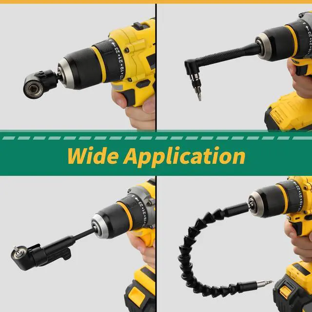 Alt view image 4 of 7 - 19-Piece Flexible Drill Bit Extension Kit, 2 Right Angle Adapters | Two 105° Right Angle Attachments, 3 Rotating Socket Adapters, 12 Screwdriver Bits and a Bendable Extension for Tight Spaces