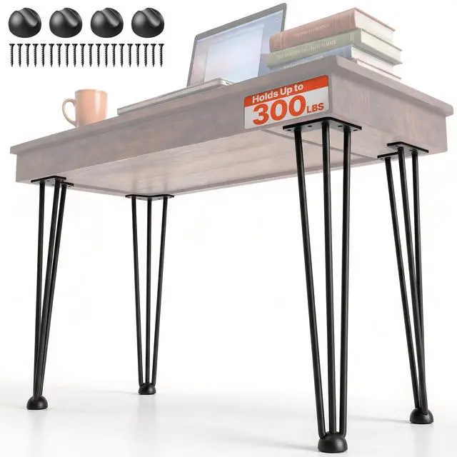 Main image of Hairpin Table Legs 20" Black Set of 4 Desk Legs 880lbs Load Capacity (Each 220lbs) Hairpin Desk Legs 3 Rods for Bench Desk Dining End Table Chairs Carbon Steel DIY Heavy Duty Furniture Legs