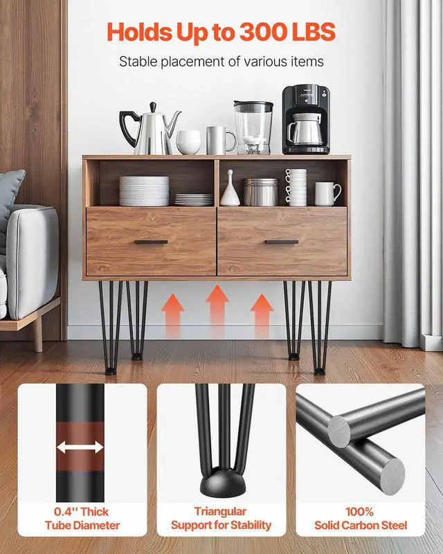 Alt view image 3 of 7 - Hairpin Table Legs 20" Black Set of 4 Desk Legs 880lbs Load Capacity (Each 220lbs) Hairpin Desk Legs 3 Rods for Bench Desk Dining End Table Chairs Carbon Steel DIY Heavy Duty Furniture Legs