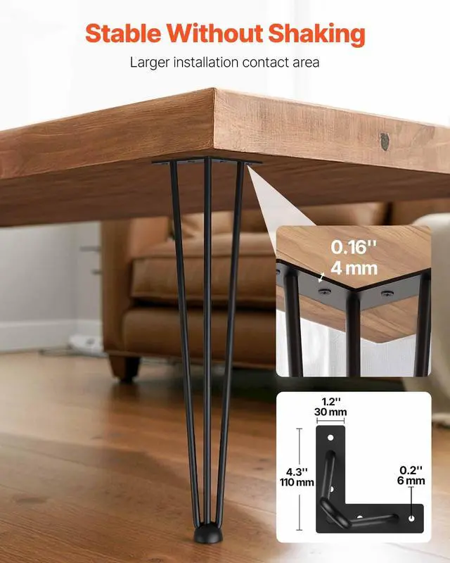 Alt view image 4 of 7 - Hairpin Table Legs 20" Black Set of 4 Desk Legs 880lbs Load Capacity (Each 220lbs) Hairpin Desk Legs 3 Rods for Bench Desk Dining End Table Chairs Carbon Steel DIY Heavy Duty Furniture Legs